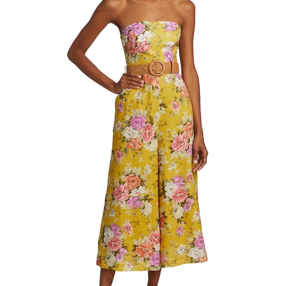 Zimmermann Linen Belted Jumpsuit- Mustard Rose Floral